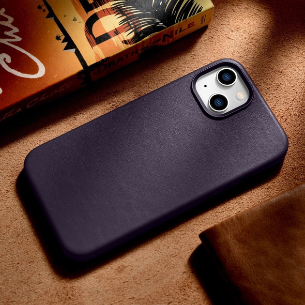 Панель iCarer Real Cowhide Premium Leather Magsafe для Apple iPhone 14 Dark Purple (WMI14220705-DP) - зображення 15