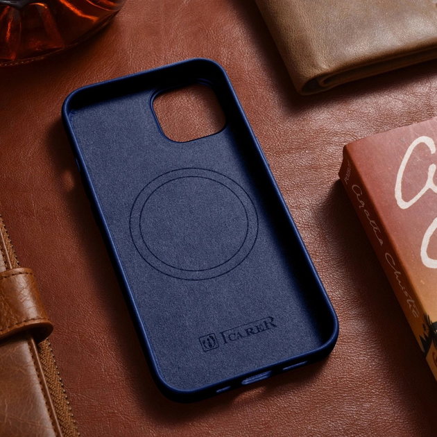 Панель iCarer Real Cowhide Premium Leather Magsafe для Apple iPhone 14 Blue (WMI14220705-BU) - зображення 14