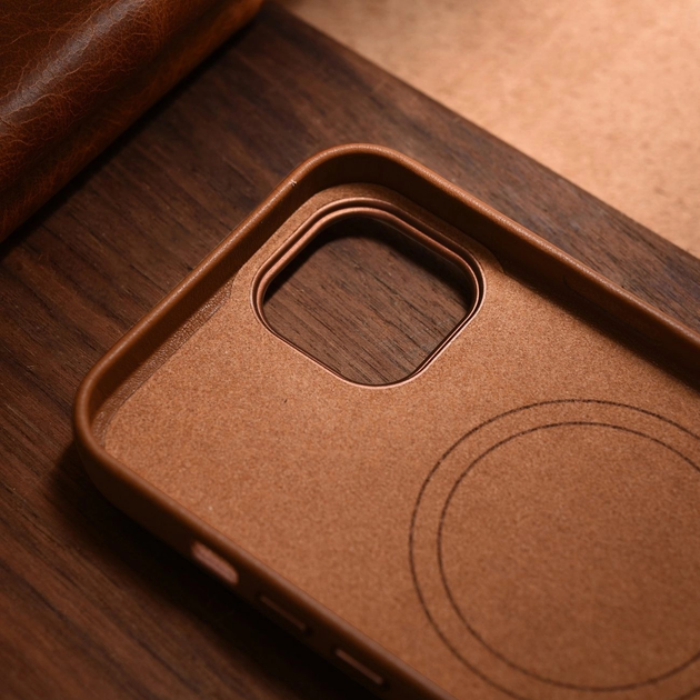 Etui iCarer Real Cowhide Premium Leather Magsafe do Apple iPhone 14 Plus Brown (WMI14220707-BN) - obraz 17