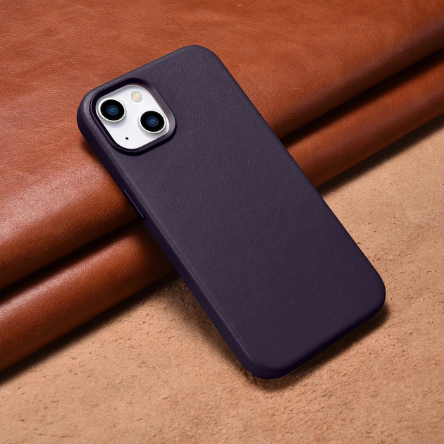 Панель iCarer Real Cowhide Premium Leather Magsafe для Apple iPhone 14 Plus Dark Purple (WMI14220707-DP) - зображення 13
