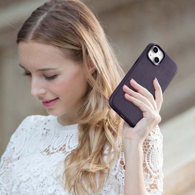 Панель iCarer Real Cowhide Premium Leather Magsafe для Apple iPhone 14 Plus Dark Purple (WMI14220707-DP) - зображення 19