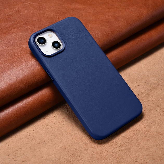 Панель iCarer Real Cowhide Premium Leather Magsafe для Apple iPhone 14 Plus Blue (WMI14220707-BN) - зображення 13