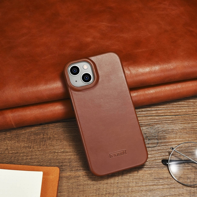 Чохол-книжка iCarer Curved Edge Oil Wax Real Leather Folio Case для Apple iPhone 14 Plus Retro Brown (AKI14220707-BN) - зображення 17