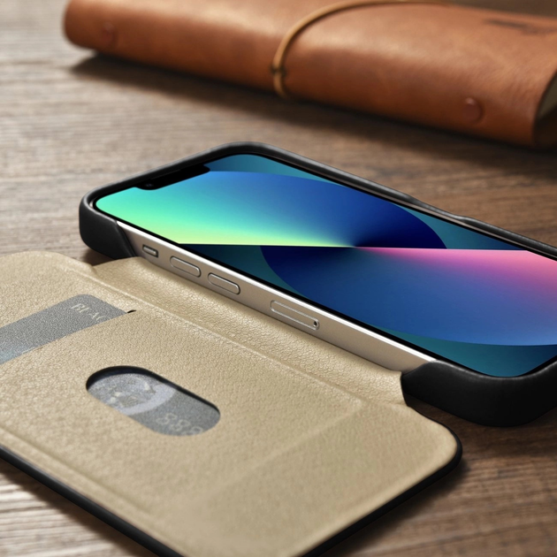 Чохол-книжка iCarer Curved Edge Oil Wax Real Leather Folio Case для Apple iPhone 14 Plus Black (AKI14220707-BK) - зображення 15