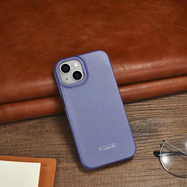 Etui z klapką iCarer Curved Edge Real Cowhide Premium Leather Folio Case do Apple iPhone 14 Plus Light Purple (WMI14220715-LP) - obraz 18