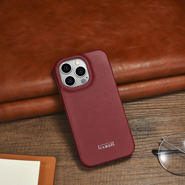 Чохол-книжка iCarer Curved Edge Oil Wax Real Leather Folio Case для Apple iPhone 14 Pro Max Red (WMI14220716-RD) - зображення 18