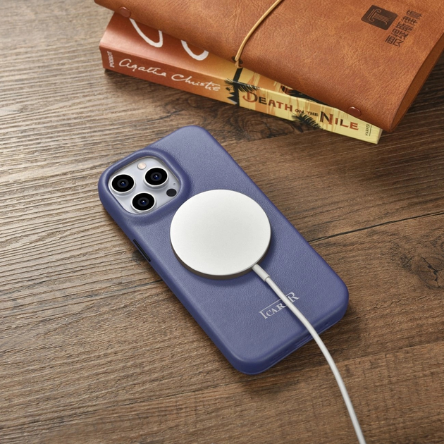 Etui z klapką iCarer Curved Edge Oil Wax Real Leather Folio Case do Apple iPhone 14 Pro Max Light Purple (WMI14220716-LP) - obraz 17