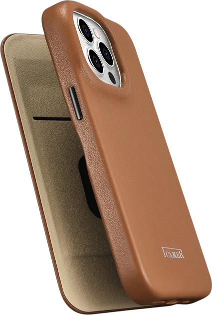 Etui z klapką iCarer Curved Edge Real Cowhide Premium Leather Folio Case do Apple iPhone 14 Pro Brown (WMI14220714-BN) - obraz 7