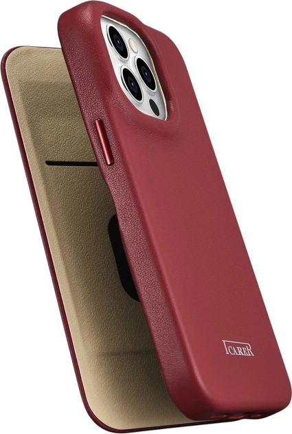 Etui z klapką iCarer Curved Edge Real Cowhide Premium Leather Folio Case do Apple iPhone 14 Pro Red (WMI14220714-RD) - obraz 7