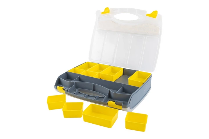 Органайзер із ручкою двосторонній MASTERTOOL 15 секцій + 10 лотків 15" (370х300х80 мм) 79-3131 - Фото 6 Органайзер із ручкою двосторонній MASTERTOOL 15 секцій + 10 лотків 15" (370х300х80 мм) 79-3131 - зображення 6
