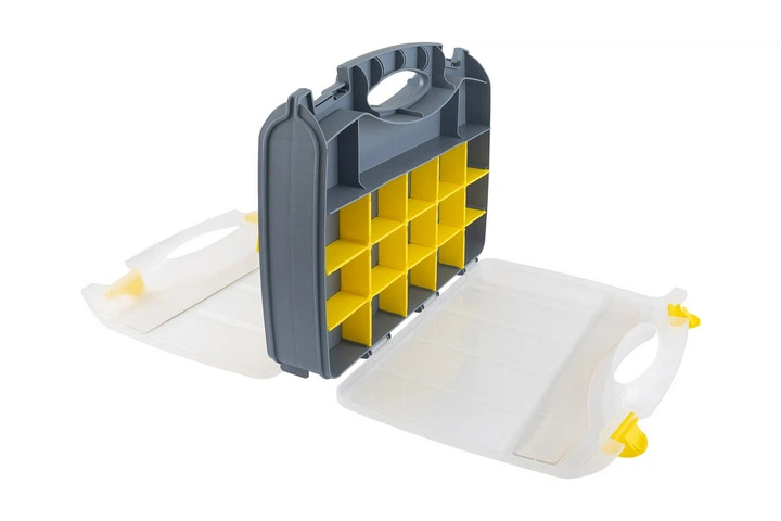 Органайзер із ручкою двосторонній MASTERTOOL 15 секцій + 10 лотків 15" (370х300х80 мм) 79-3131 - Фото 7 Органайзер із ручкою двосторонній MASTERTOOL 15 секцій + 10 лотків 15" (370х300х80 мм) 79-3131 - зображення 7