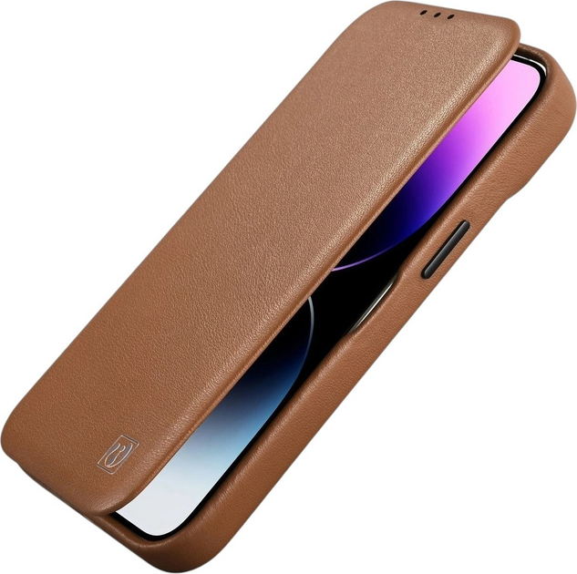 Etui z klapką iCarer Curved Edge Real Cowhide Premium Leather Folio Case do Apple iPhone 14 Brown (WMI14220713-BN) - obraz 8