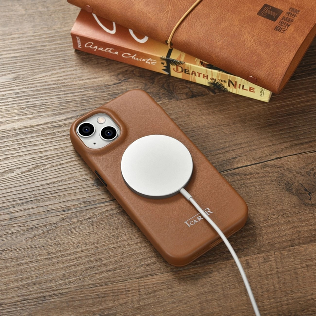 Etui z klapką iCarer Curved Edge Real Cowhide Premium Leather Folio Case do Apple iPhone 14 Brown (WMI14220713-BN) - obraz 17