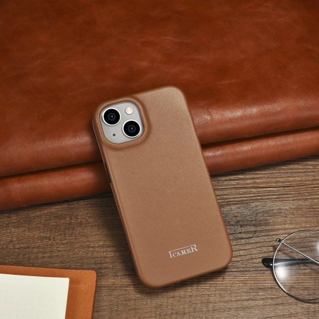 Etui z klapką iCarer Curved Edge Real Cowhide Premium Leather Folio Case do Apple iPhone 14 Brown (WMI14220713-BN) - obraz 18