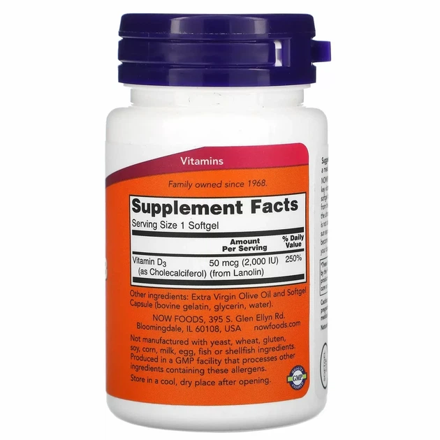 Now Foods, витамин D3, 50 мкг (2000 МЕ), 120 капсул - изображение 2