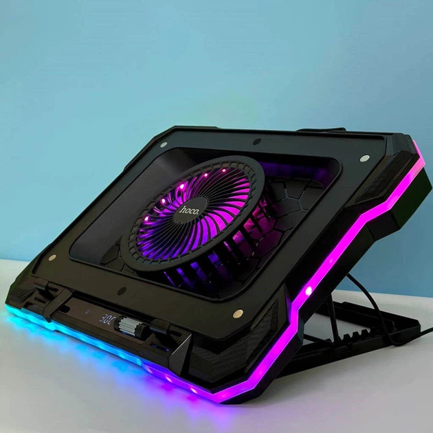 Кулер для ноутбука HOCO DH20, Monnlight RGB notebook cooling holder, 10RGB Mode, 7 level, 2USB, black - изображение 12