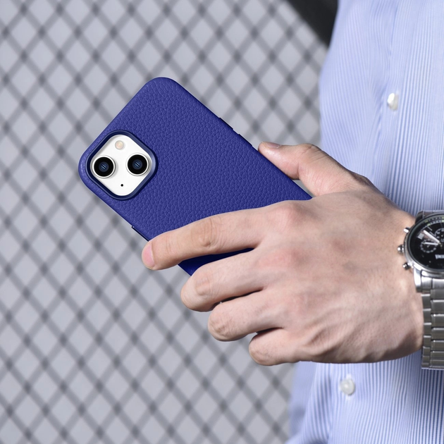 Etui iCarer Litchi Premium Leather Magsafe Back Case do Apple iPhone 14 Dark Blue (WMI14220709-DB) - obraz 18