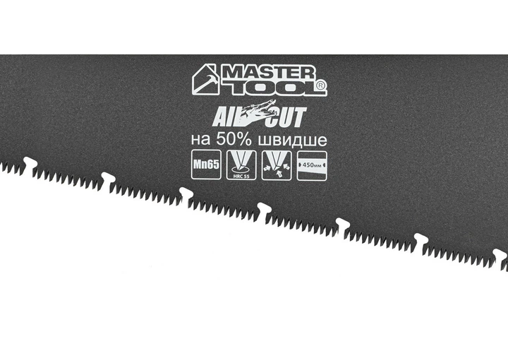 Ножівка столярна MASTERTOOL BLACK ALLIGATOR 450 мм 9TPI MAX CUT розжарений зуб 3-D заточування тефлонове покриття 14-2445 - Фото 2 Ножівка столярна MASTERTOOL BLACK ALLIGATOR 450 мм 9TPI MAX CUT розжарений зуб 3-D заточування тефлонове покриття 14-2445 - зображення 2