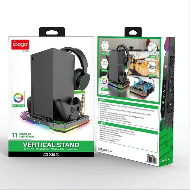 Многофункциональная зарядная станция iPega PG-XBX025S с охлаждением и RGB-подсветкой для Xbox Series X черная - изображение 4