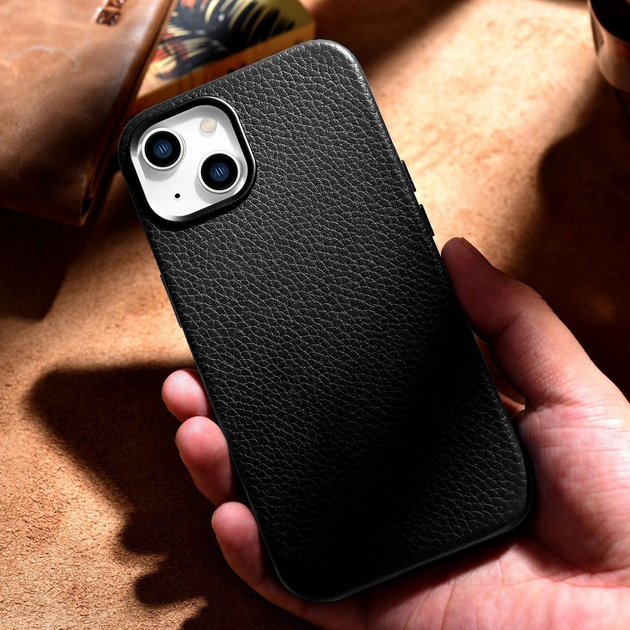 Etui iCarer Litchi Premium Leather Magsafe Back Case do Apple iPhone 14 Plus Black (WMI14220711-BK) - obraz 15
