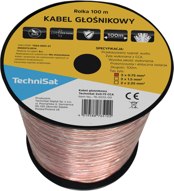 Кабель TechniSat CCA 2 x 0.75 мм 100 м (76-5012-00a) - зображення 1