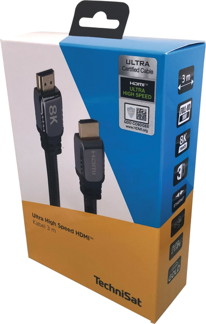 Kabel TechniSat HDMI - HDMI Ultra High Speed 3 m Black (76-4928-00) - obraz 4