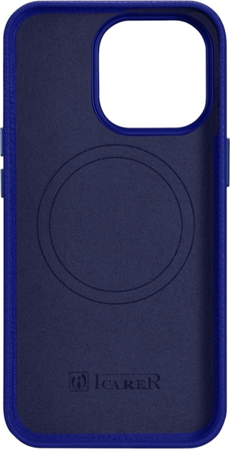 Etui iCarer Litchi Premium Leather Magsafe Back Case do Apple iPhone 14 Pro Dark Blue (WMI14220710-DB) - obraz 3