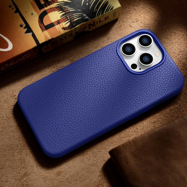 Etui iCarer Litchi Premium Leather Magsafe Back Case do Apple iPhone 14 Pro Dark Blue (WMI14220710-DB) - obraz 15