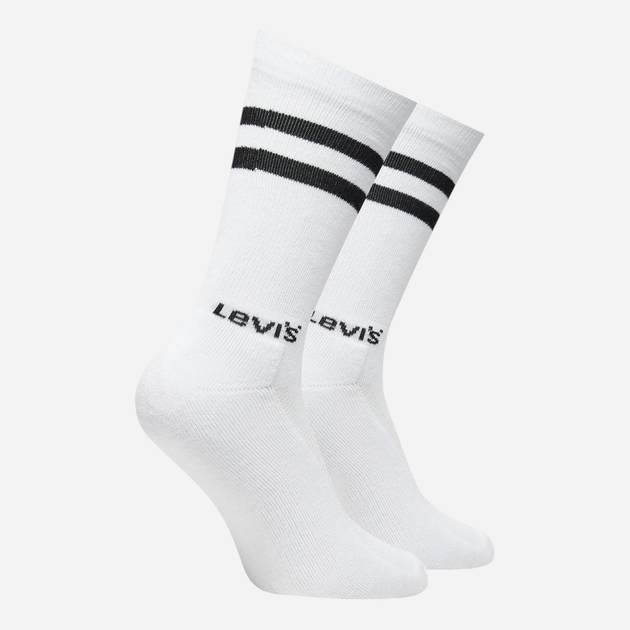 Набір чоловічих шкарпеток високих Levi`s Regular Cut Sport Stripe 2P 43/46 2 пари Білий/Чорний (8720245583190) - зображення 4