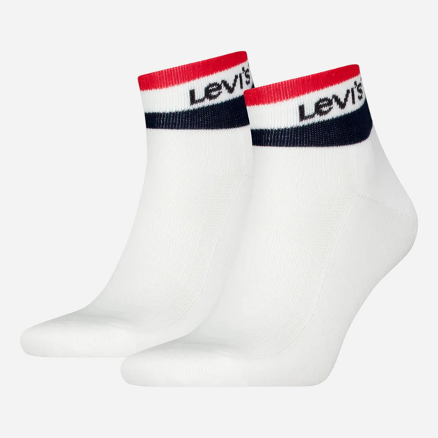 Zestaw skarpet męskich Levi`s Mid Cut Sport Stripe 2P 43/46 2 pary Biały - obraz 1