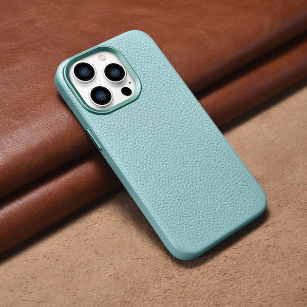 Панель iCarer Litchi Premium Leather Magsafe Back Case для Apple iPhone 14 Pro Green (WMI14220710-GN) - зображення 14