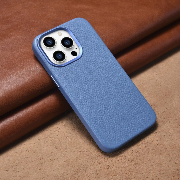 Etui iCarer Litchi Premium Leather Magsafe Back Case do Apple iPhone 14 Pro Max Light Blue (WMI14220712-LB) - obraz 14
