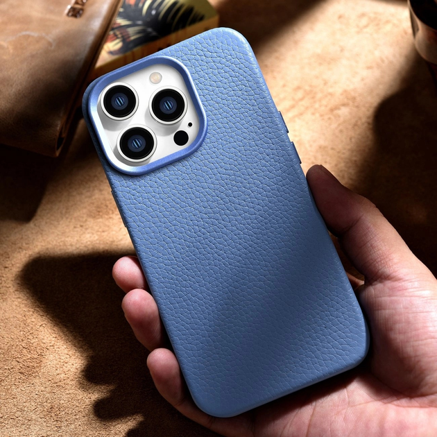 Etui iCarer Litchi Premium Leather Magsafe Back Case do Apple iPhone 14 Pro Max Light Blue (WMI14220712-LB) - obraz 16