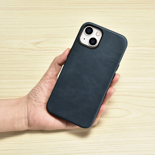 Панель iCarer Oil Wax Premium Leather Magsafe Back Case для Apple iPhone 14 Dark Blue (WMI14220701-BU) - зображення 14