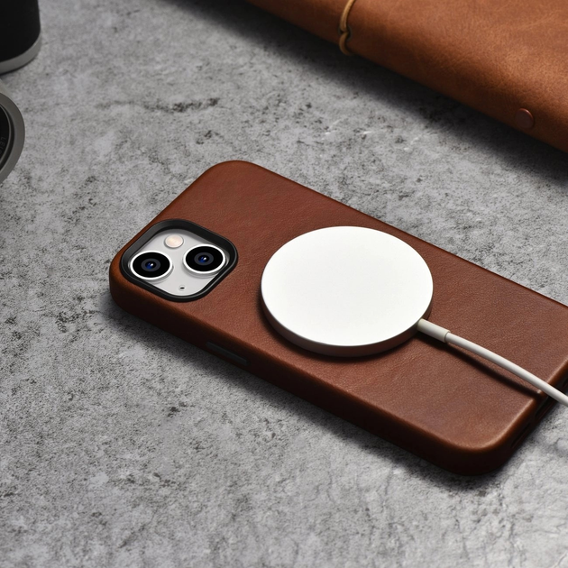 Панель iCarer Oil Wax Premium Leather Magsafe Back Case для Apple iPhone 14 Plus Retro Brown (WMI14220703-RB) - зображення 13