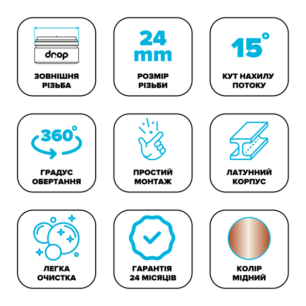 Поворотный адаптер 360° DROP CL360-CPR для смесителя - Угол наклона 15°, внешняя М 24мм - Фото 6 Поворотный адаптер 360° DROP CL360-CPR для смесителя - Угол наклона 15°, внешняя М 24мм - изображение 6