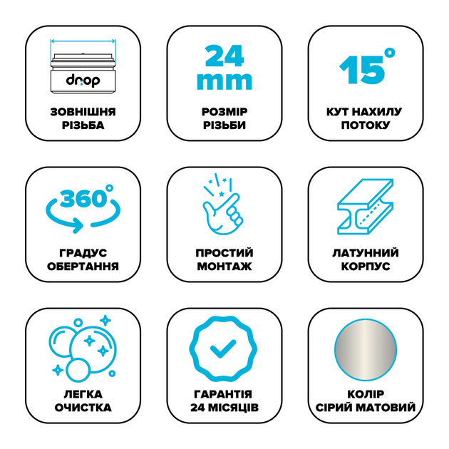Поворотный адаптер 360° DROP CL360-MT для смесителя - Угол наклона 15°, внешняя М 24 мм, мат хром - изображение 6