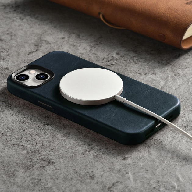 Панель iCarer Oil Wax Premium Leather Magsafe Back Case для Apple iPhone 14 Plus Dark Blue (WMI14220703-BU) - зображення 16
