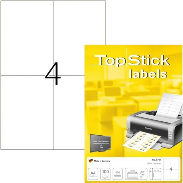 Набір самоклеючих етикеток TopStick 105 x 148.5 мм 100 аркушів 4 шт (ZES4023145087176) - зображення 2