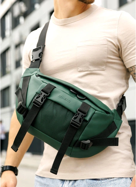 Большая мужская поясная сумка бананка из экокожи SAMBAG Зеленая (2941038721) - Фото 7 Большая мужская поясная сумка бананка из экокожи SAMBAG Зеленая (2941038721) - изображение 7