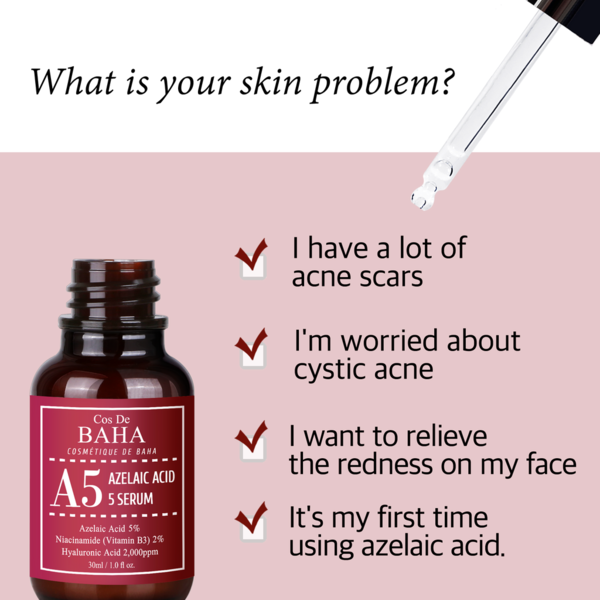 Сыворотка Cos De Baha Azelaic Acid 5% Serum A5 с азелаиновой кислотой 5% 30 мл - Фото 3 Сыворотка Cos De Baha Azelaic Acid 5% Serum A5 с азелаиновой кислотой 5% 30 мл - изображение 3