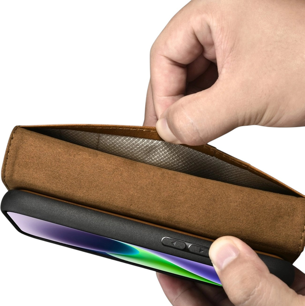 Etui z klapką iCarer Oil Wax Premium Leather 2in1 Wallet Case z RFID do Apple iPhone 14 Plus Camel Tan (WMI14220723-BN) - obraz 12