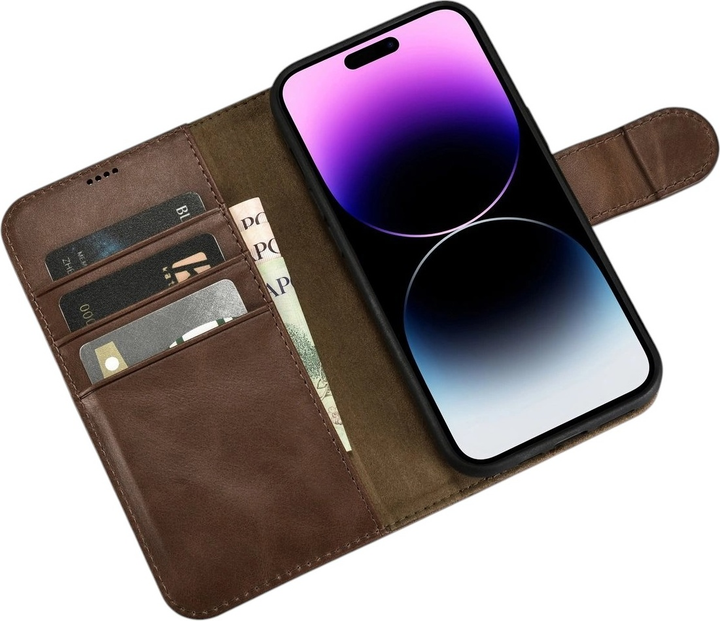 Etui z klapką iCarer Oil Wax Premium Leather 2in1 Wallet Case z RFID do Apple iPhone 14 Pro Max Brown (WMI14220724-BN) - obraz 4
