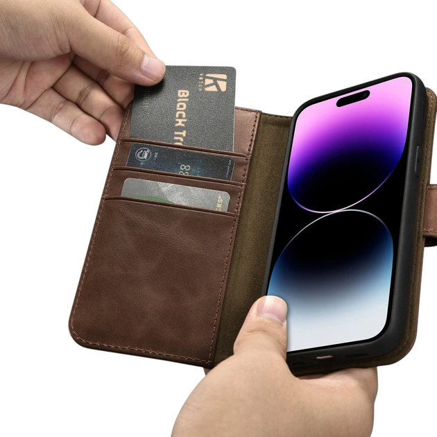Etui z klapką iCarer Oil Wax Premium Leather 2in1 Wallet Case z RFID do Apple iPhone 14 Pro Max Brown (WMI14220724-BN) - obraz 14