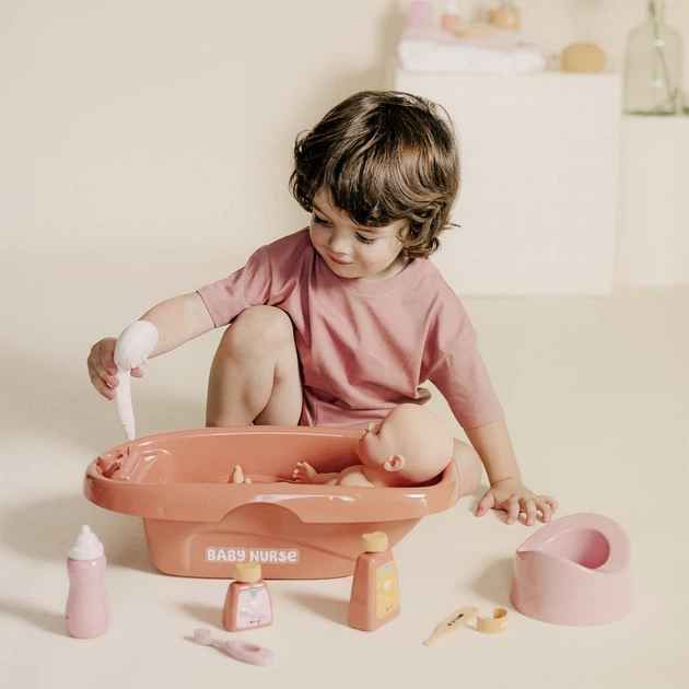 Zestaw do kapieli Smoby Toys Baby Nurse Puder brązujący z akcesoriami 42 cm (7600220383) (3032162203835) - obraz 8