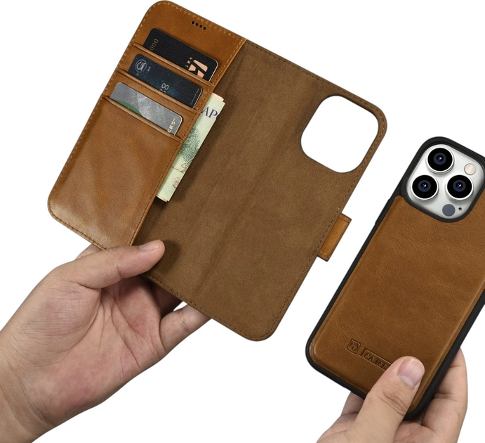 Etui z klapką iCarer Oil Wax Premium Leather 2in1 Wallet Case z RFID do Apple iPhone 14 Pro Max Camel Tan (WMI14220724-TN) - obraz 13
