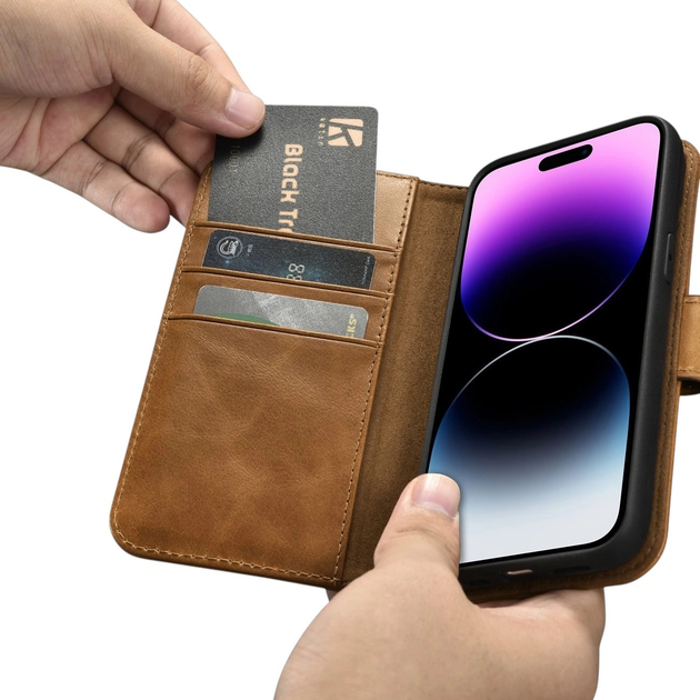 Etui z klapką iCarer Oil Wax Premium Leather 2in1 Wallet Case z RFID do Apple iPhone 14 Pro Max Camel Tan (WMI14220724-TN) - obraz 14