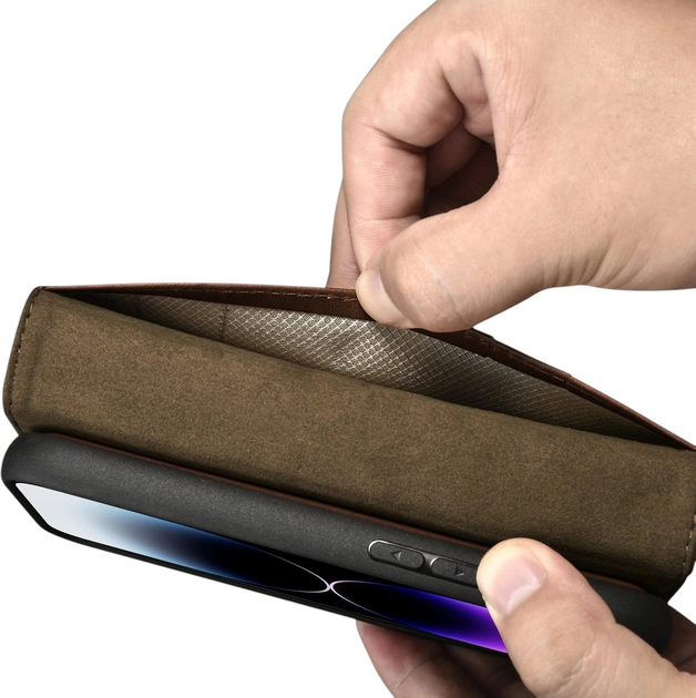 Etui z klapką iCarer Oil Wax Premium Leather 2in1 Wallet Case z RFID do Apple iPhone 14 Pro Brown (WMI14220722-BN) - obraz 12