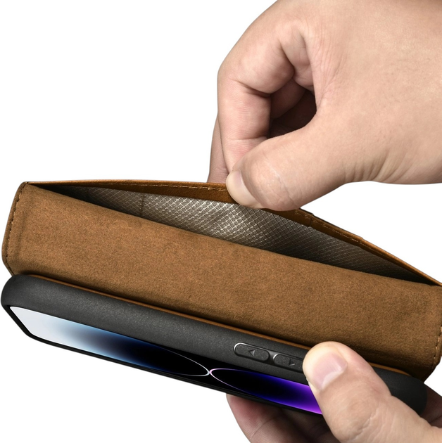 Чохол-книжка iCarer Oil Wax Premium Leather 2in1 Wallet Case з RFID для Apple iPhone 14 Pro Camel Tan (WMI14220722-TN) - зображення 12