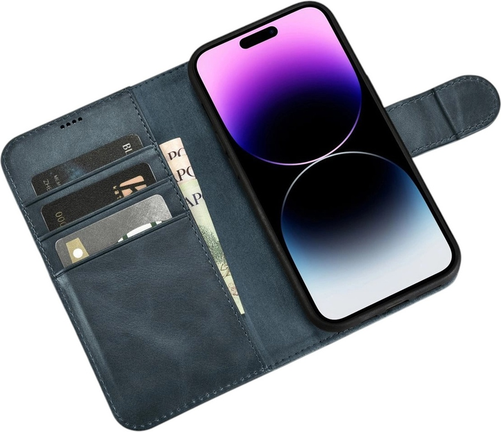 Чохол-книжка iCarer Oil Wax Premium Leather 2in1 Wallet Case з RFID для Apple iPhone 14 Pro Navy Blue (WMI14220722-BU) - зображення 4